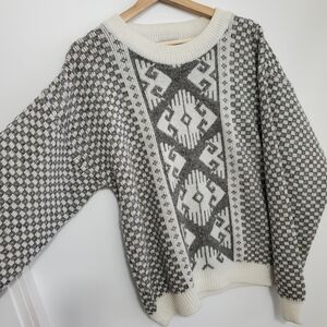 Vintage Nino Foriero Large Sweater Warm baggy Grey White Icelandic Checker Knit